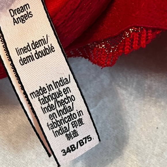 Victoria Secret Dream Angel Red Lace Trim Bra Sz 34B Lined Demi - Picture 10 of 10